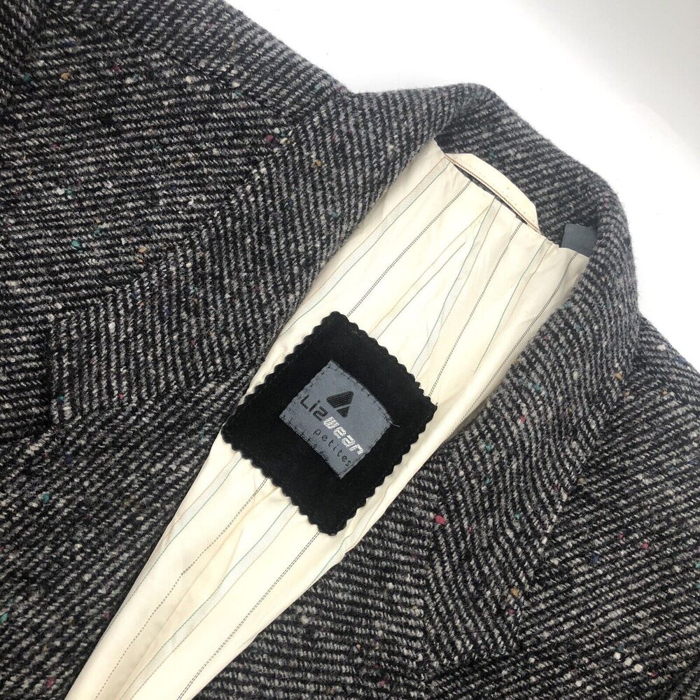 LizWear Petites Womens Confetti Tweed Wool Cropped Blazer Size 6P Gray Career